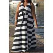 Lovely Casual Striped White Maxi Plus Size Dress