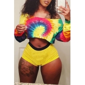 Lovely Casual O Neck Tie-dye Multicolor Two-piece 