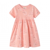 Lovely Sweet Cartoon Print Pink Girl Knee Length D