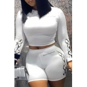 Lovely Casual Print White Plus Size Two-piece Shor