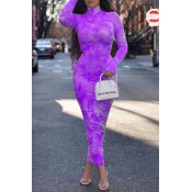 Lovely Trendy Print Purple Ankle Length Dress