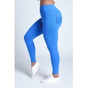 Lovely Sportswear Pocket Patched Blue Leggings