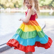 Lovely Trendy Rainbow Striped Multicolor Girl Knee