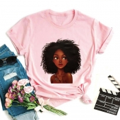 LW Leisure O Neck Print Pink T-shirt