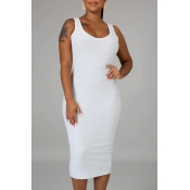 Lovely Casual Basic White Knee Length Dress