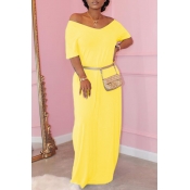 Lovely Casual Basic Yellow Maxi Dress