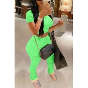 Lovely Casual Fold Design Green Two-piece Pants Se