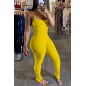 Lovely Trendy Fold Design Yellow One-piece Jumpsui