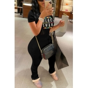 Lovely Casual Letter Print Black Two-piece Pants S