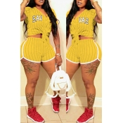 LW Striped Letter Print Shorts Set