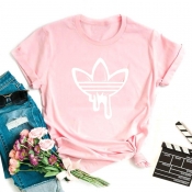 Lovely Casual O Neck Print Pink T-shirt
