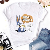 Lovely Leisure O Neck Cartoon Print White T-shirt