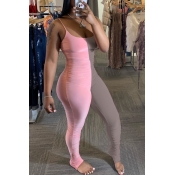 Lovely Stylish Patchwork Pink One-piece Jumpsuit