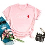 Lovely Leisure O Neck Print Pink T-shirt