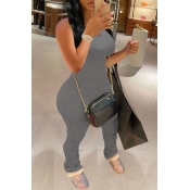 Lovely Leisure Fold Design Grey One-piece Jumpsuit