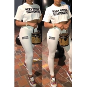 LW Leisure Letter Print White Two-piece Pants Set