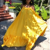 Lovely Casual Loose Yellow Maxi Dress