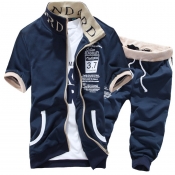 Men Lovely Sportswear Zipper Design Navy Blue Two-