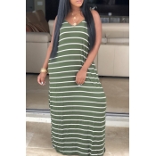 Lovely Casual Striped Green Maxi Dress
