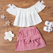 Lovely Sweet Grid Print White Girl Two-piece Skirt