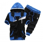 Lovely Sportswear Patchwork Blue Two-piece Shorts 