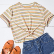 Lovely Leisure O Neck Striped Orange T-shirt