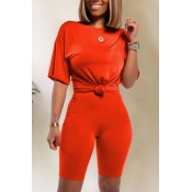 LW Trendy Basic Red Two-piece Shorts Set