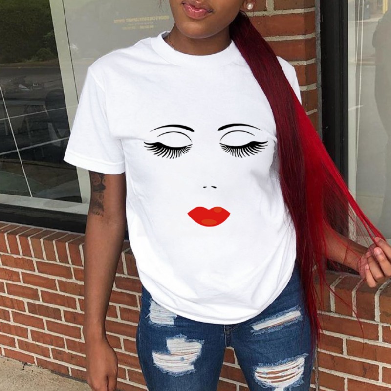 lovely Casual O Neck Print White T-shirt