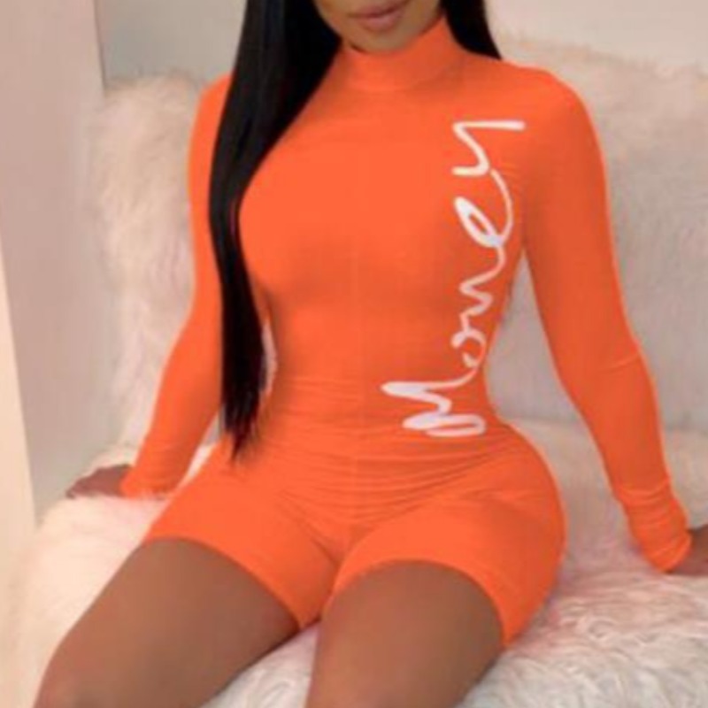 Lovely Trendy Letters Printed Orange One-piece Romper