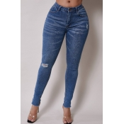 Lovely Stylish Broken Holes Deep Blue Jeans