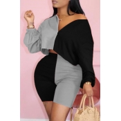 Lovely Plus Size Casual Patchwork Black Two-piece 