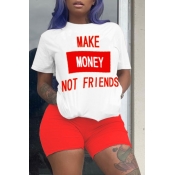 LW Letter Print Red Shorts Set