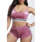 Lovely Sportswear Patchwork Pink Two-piece Shorts 