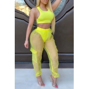 Lovely Trendy See-through Yellow Two-piece Pants S