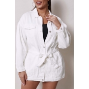 Lovely Casual Buttons Design White Jacket