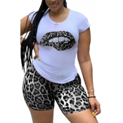 Lovely Casual Lip Print Black Plus Size Two-piece 
