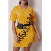 Lovely Casual Letter Asymmetrical Yellow Mini Dres