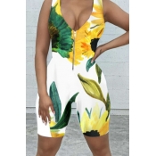 Lovely Leisure Plants Print White One-piece Romper
