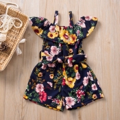 Lovely Sweet Floral Print Blue Girl One-piece Romp
