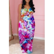 Lovely Casual Tie-dye Rose Red Maxi Dress