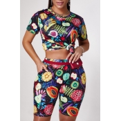 Lovely Casual Print Multicolor Two-piece Shorts Se