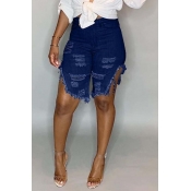 Lovely Trendy Broken Holes Deep Blue Shorts