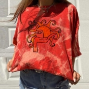 Lovely Casual O Neck Print Red T-shirt