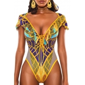 Lovely Cut-Out Print Yellow One-piece Swimsuit