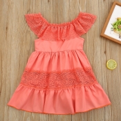 Lovely Sweet Lace Patchwork Red Mid Calf Dress
