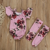Lovely Stylish Floral Print Pink Girl Bodysuit