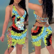 Lovely Sexy Backless Print Green One-piece Romper