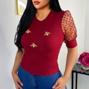 Lovely Stylish Patchwork Red Blouse