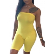 Lovely Stylish Dew Shoulder Yellow One-piece Rompe