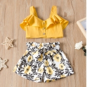 Lovely Sweet Print Yellow Girl Two-piece Shorts Se